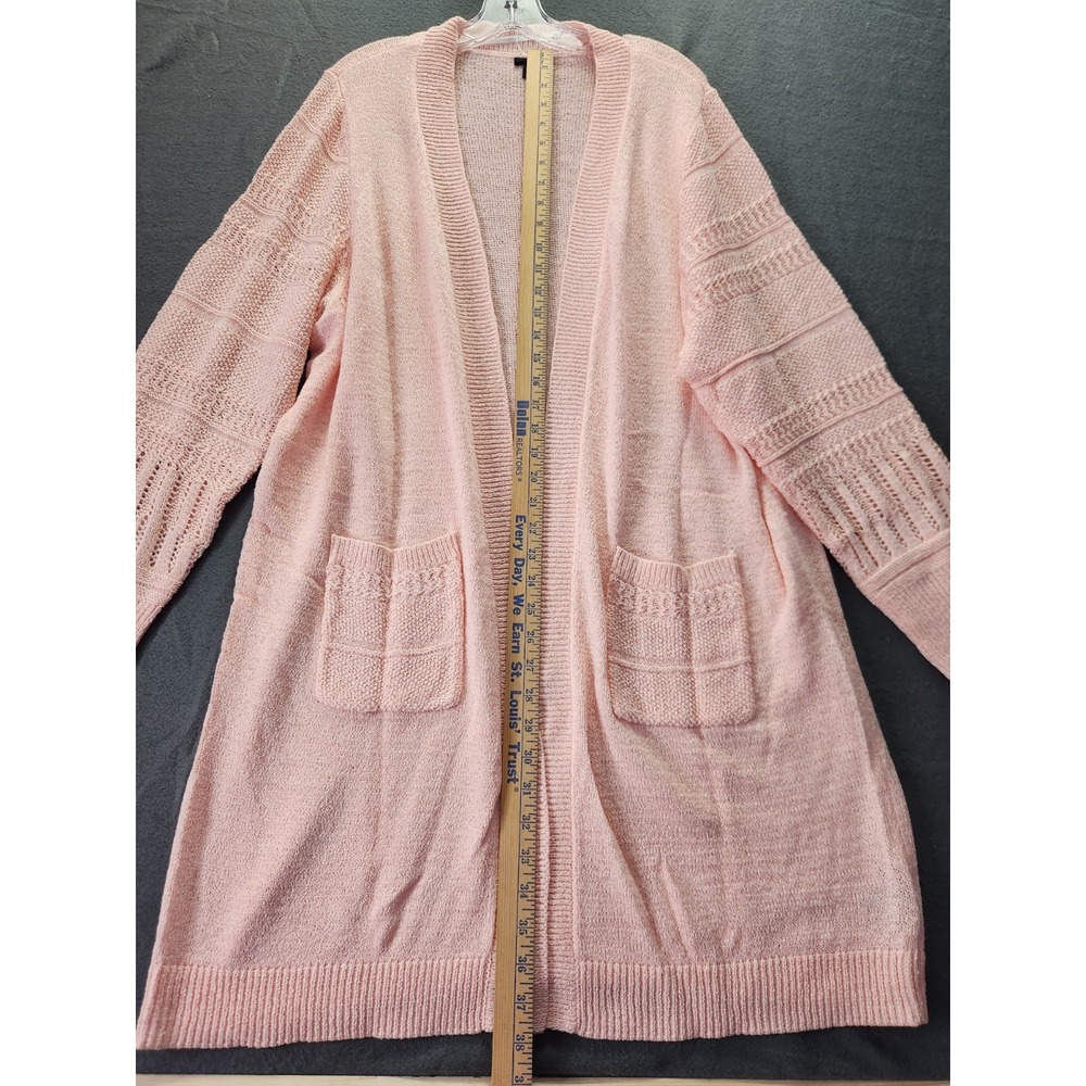 Torrid Sweater Plus Sz 3X Pink Cardigan Open Knit Long Duster Coastal Whimsy NWT - Picture 2 of 9